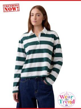 Gap Women's Long Sleeve Rugby Polo Shirt Button Down Casual Top